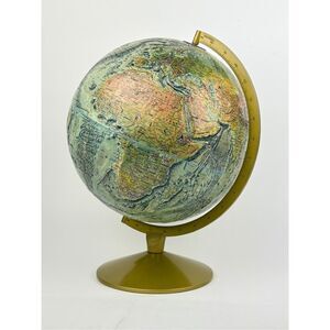 Vintage MCM Replogle Desktop 12" World Ocean Series Globe Raised Relief USSR